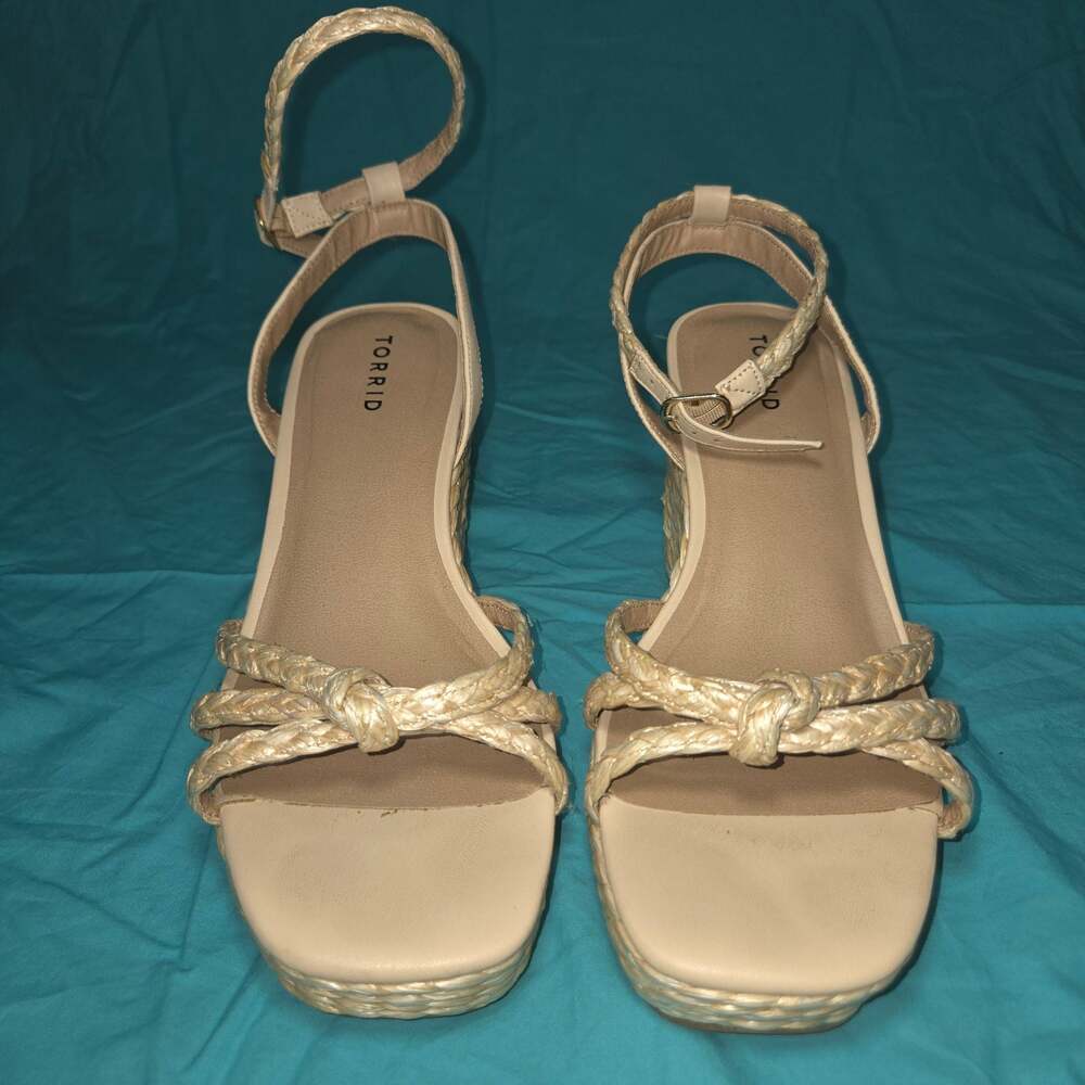 Torrid Women's Braided Jute Platform Wedge Ankle Strap Sandals in Tan
